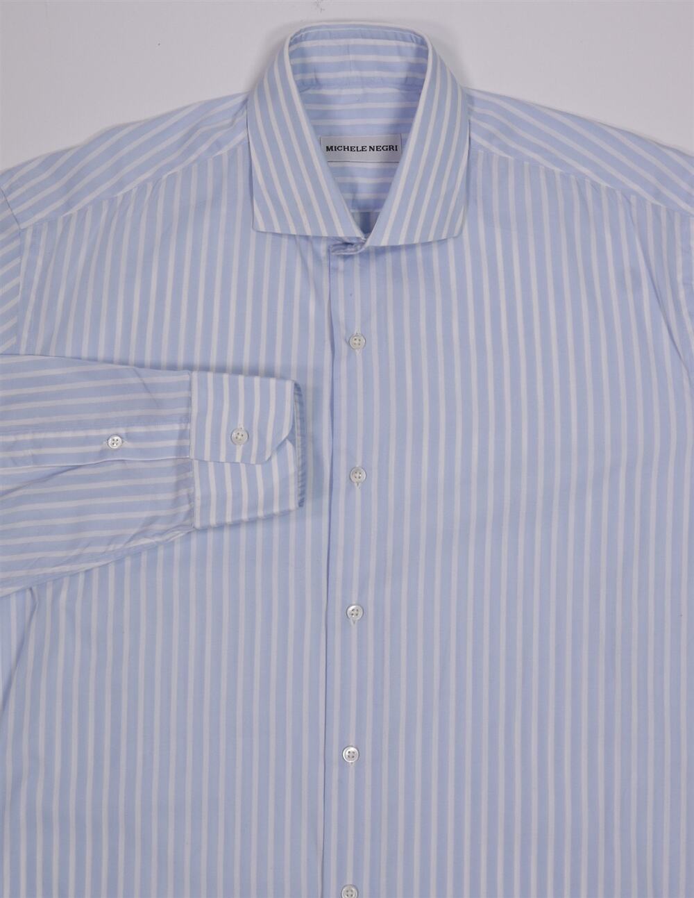 Michele Negri Blue White Striped Cotton Handmade Dress Shirt (42) 16.5-34/35